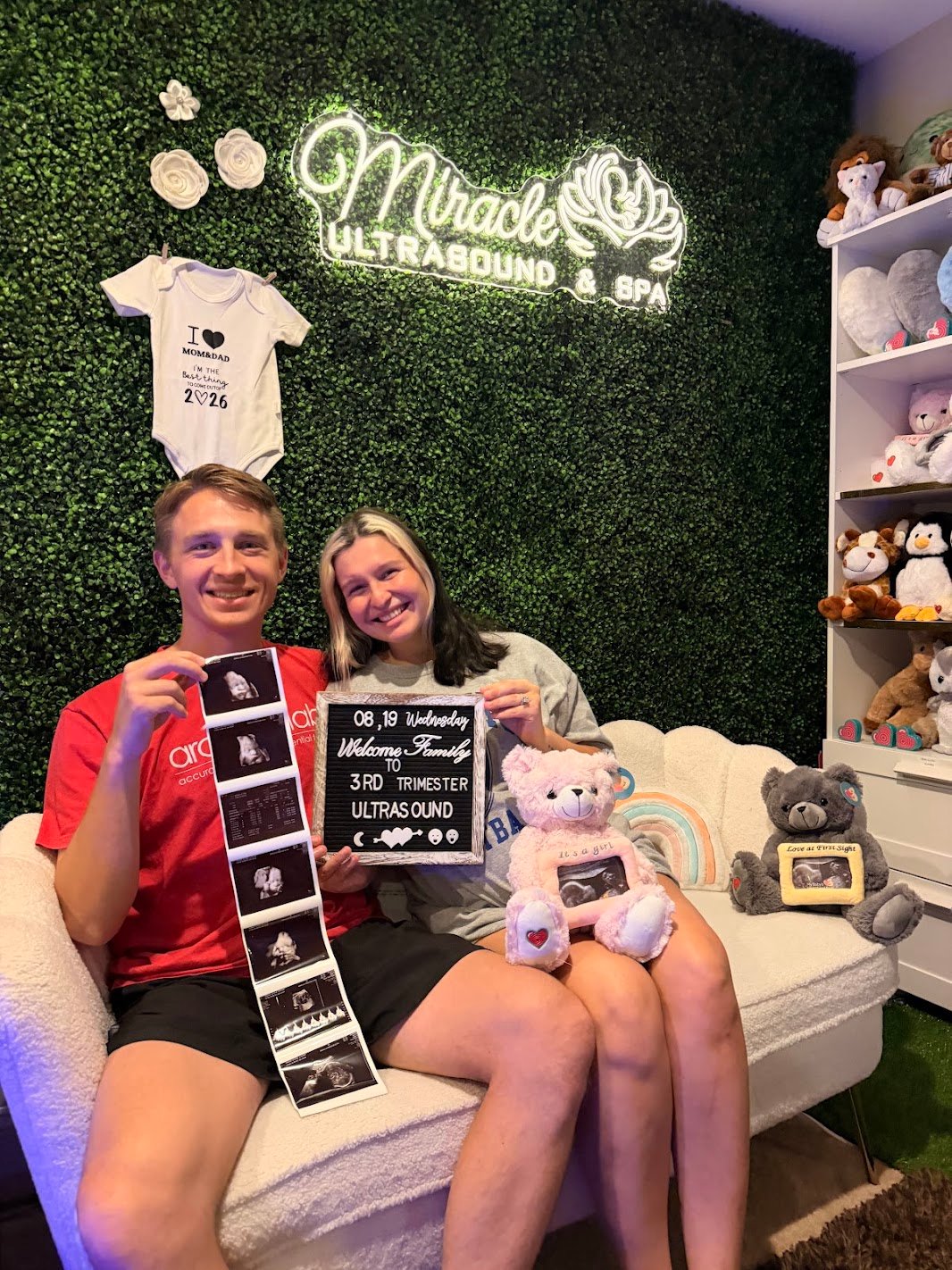 Family enjoying a weekend 3D and 4D ultrasound appointment at Miracle Ultrasound and Spa in Gainesville Virginia